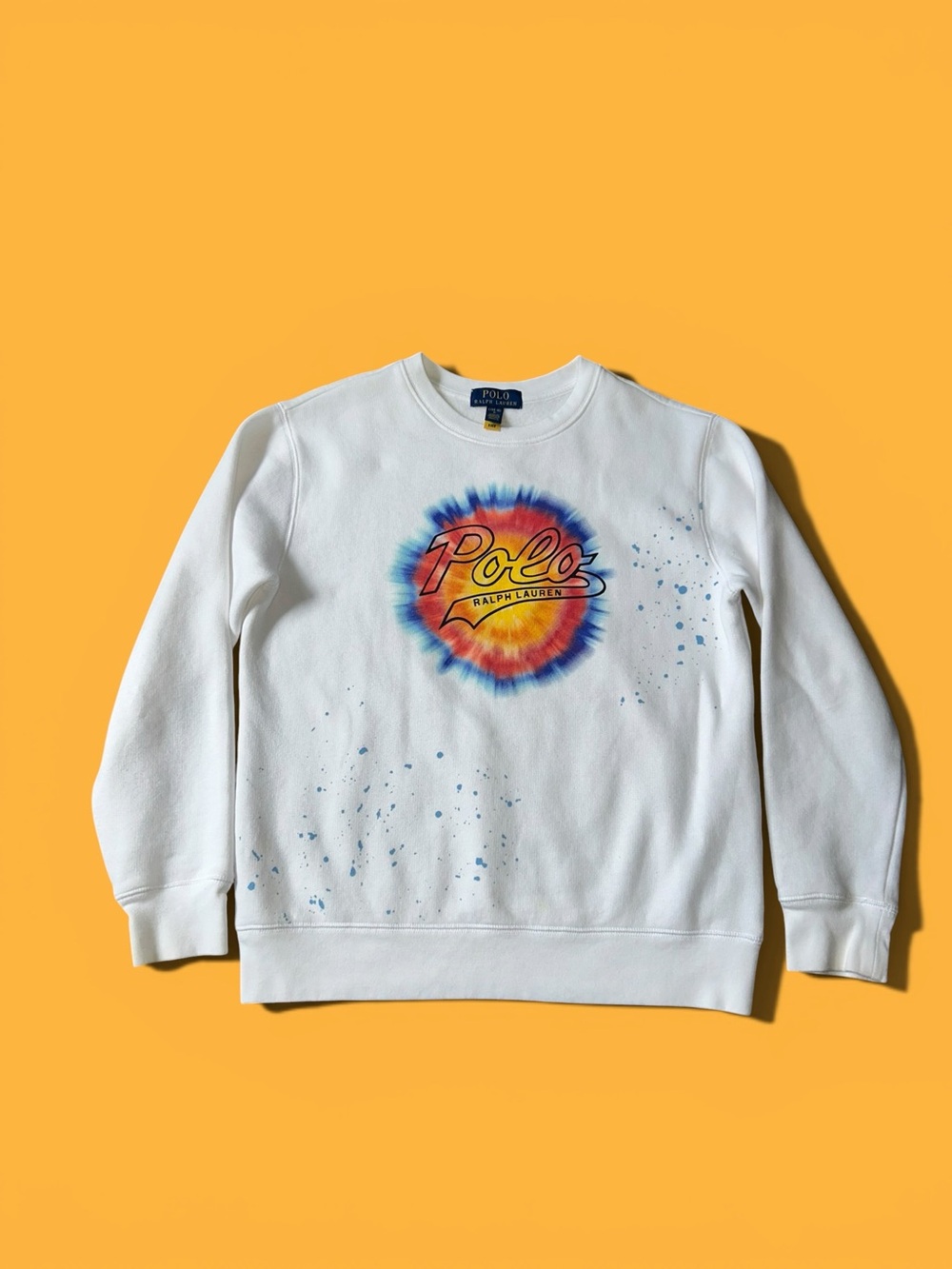 Polo Ralph Lauren Sweatshirt Crewneck White Tie-Dye Print Graphic Size 14-16